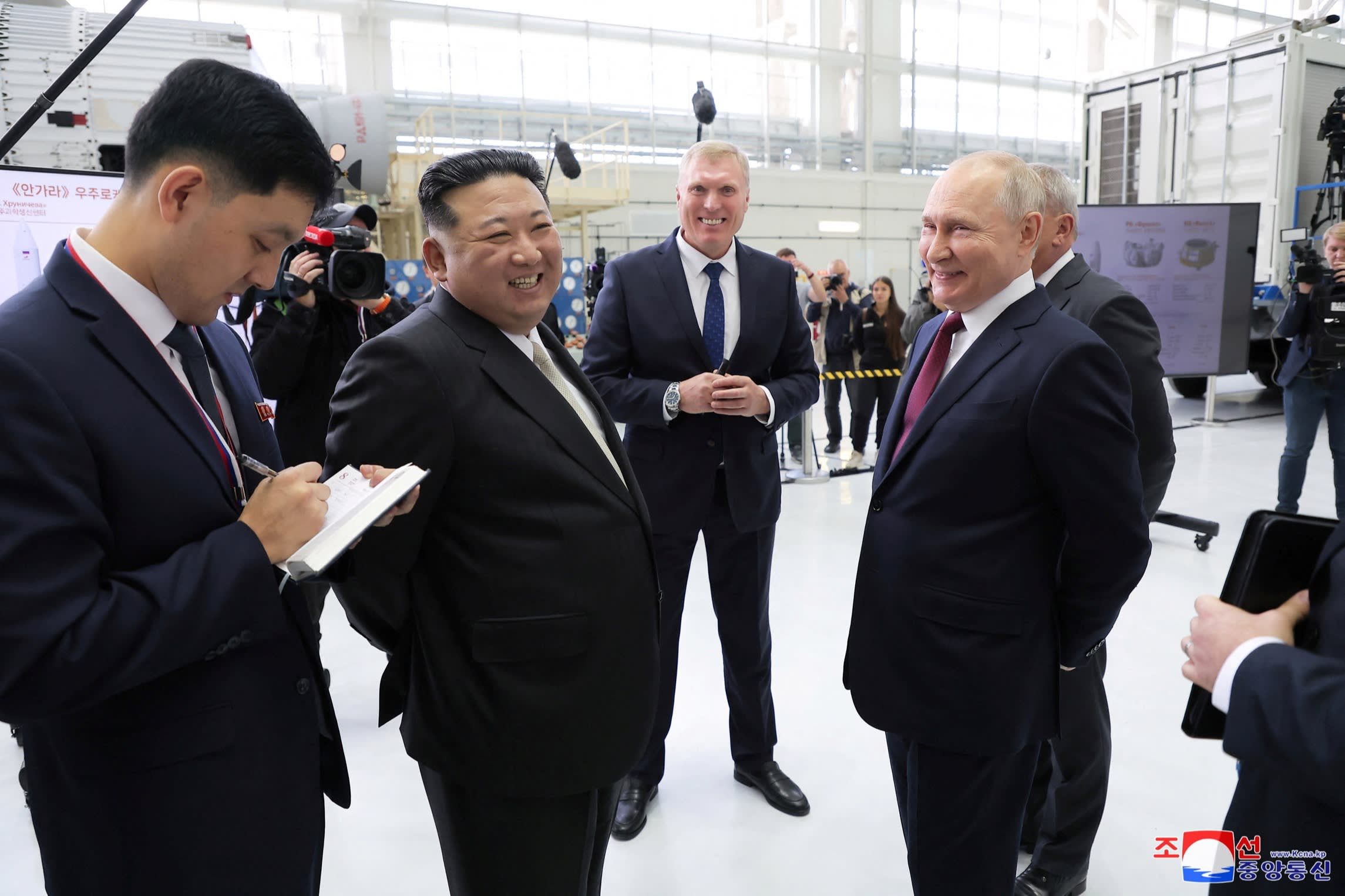North Korean leader Kim Jong Un, second from left, meets Russian President Vladimir Putin, right, at the Vostochny Cosmodrome in Russia’s far east in September