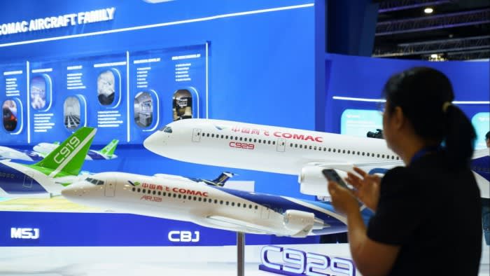 Comac aircraft models at the Singapore Airshow on February 20 2024