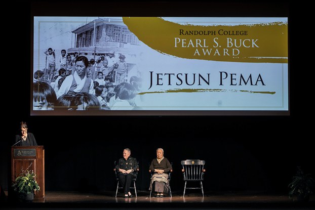 ENG_TIB_DalaiLamaSisterJetsunPemaAward_04192024_02.jpg Jetsun Pema (sitting, C), the younger sister of the Dalai Lama attends a ceremony to receive the Pearl S. Buck Award Randolph College in Lynchburg, Virginia, April 18, 2024. (Randolph College photo)