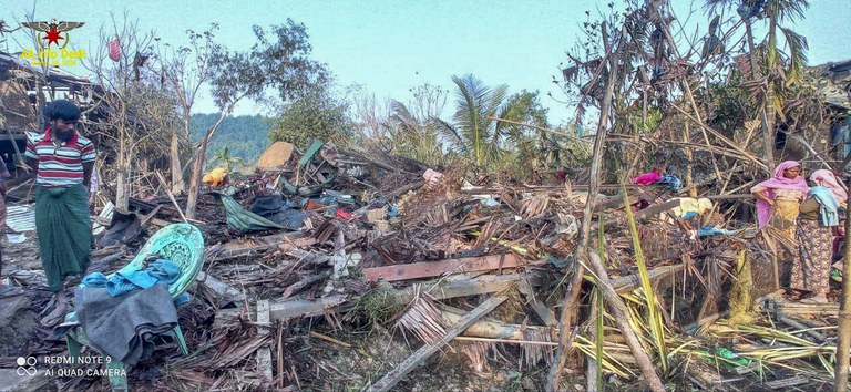 ENG_BUR_RohingyaList_04012024.2.JPG Thada village, Minbya township, Myanmar, following an overnight airstrike by junta forces, March 18, 2024. (AA Info Desk)