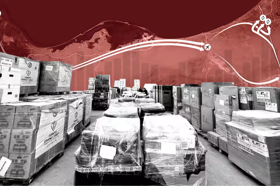 Pallets of aid sit waiting at Gaza’s border