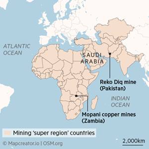 Map showing countries included in a prospective mining 'super region'