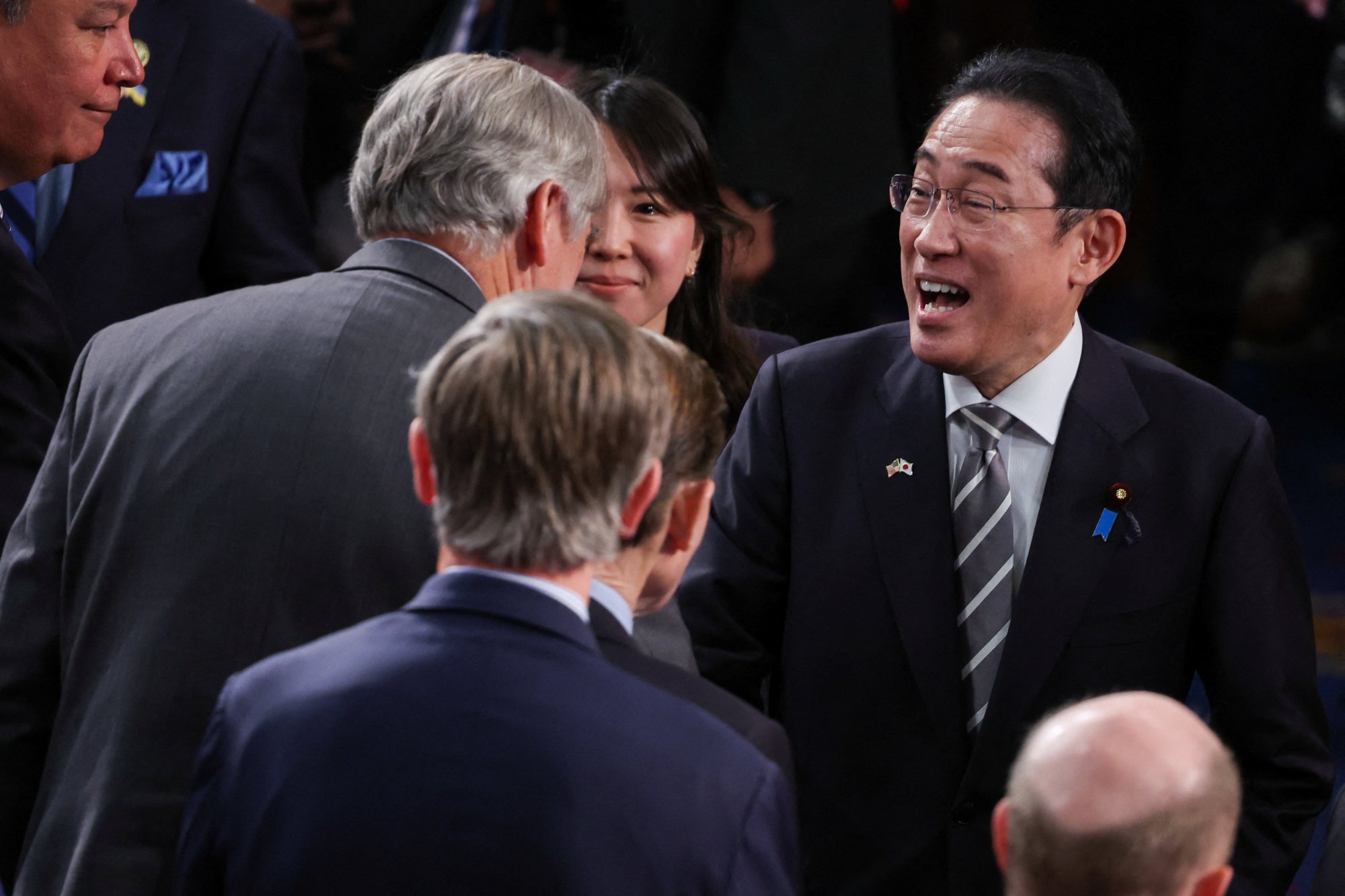 Kishida speaking with US lawmakers in the Capitol on Thursday. Photo: Reuters