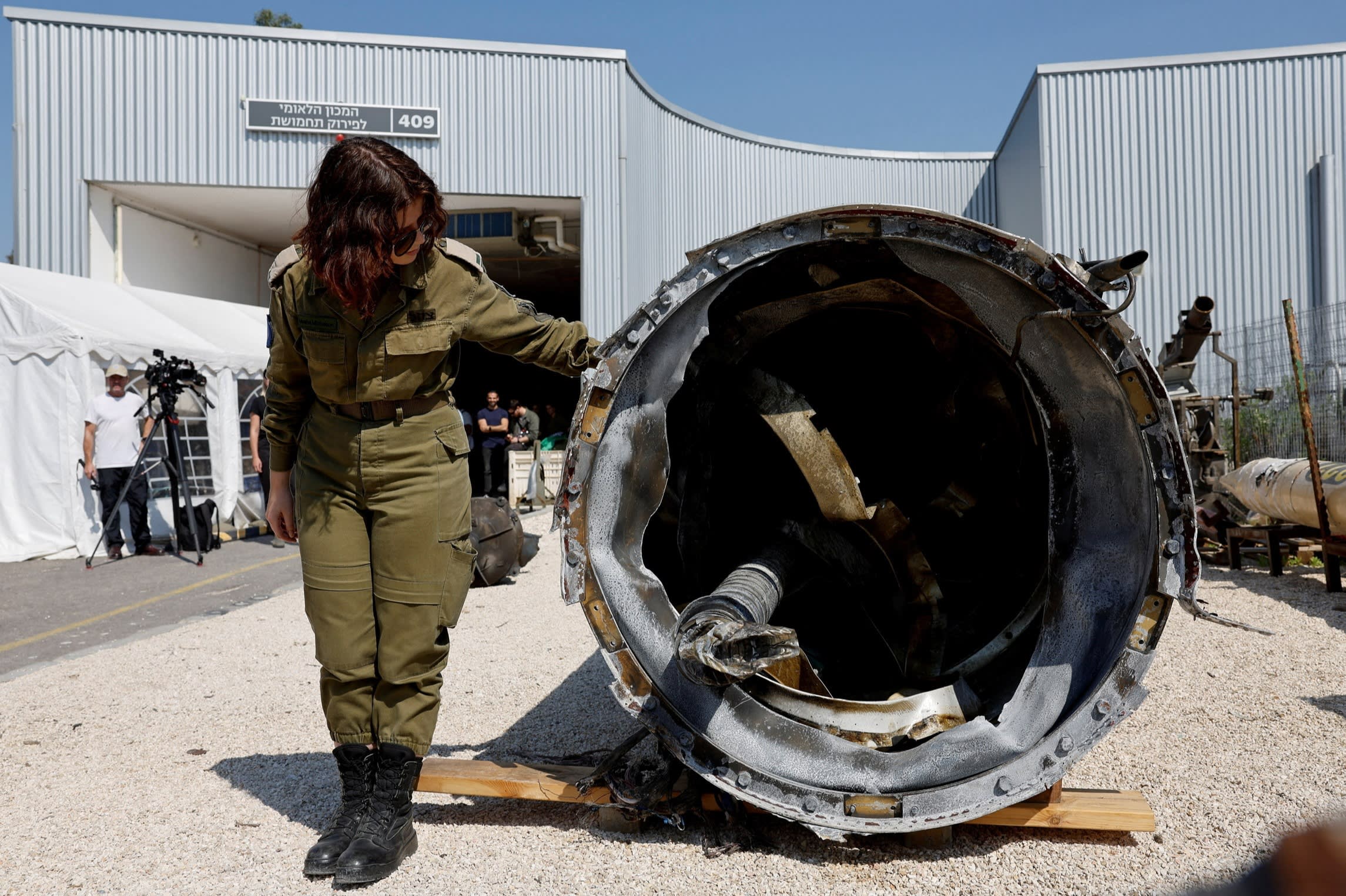 Wreckage of what Israel says is an Iranian ballistic missile retrieved from the Dead Sea