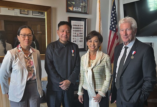 1_ENG_TIB_SikyongVisit_04182024_03.jpg Sikyong Penpa Tsering (2nd from L), Richard Gere (R), chairman of the International Campaign for Tibet, and Tenchoe Gyatso (R), the organization's president, meet with Rep. Young Kim (2nd from R), a Republican from California, in Washington, DC, April 16, 2024. (Office of Tibet, Washington, DC)