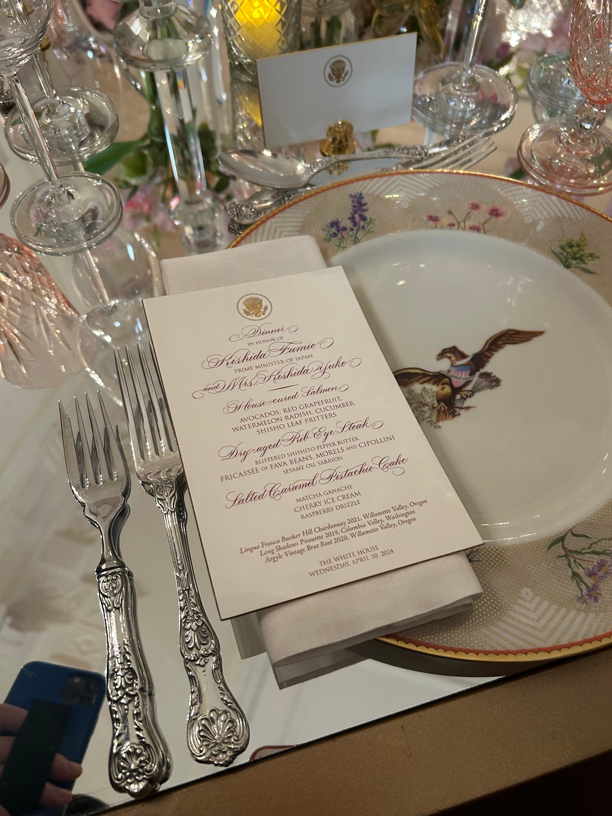 The menu for the state dinner honouring Kishida. Photo: Khushboo Razdan