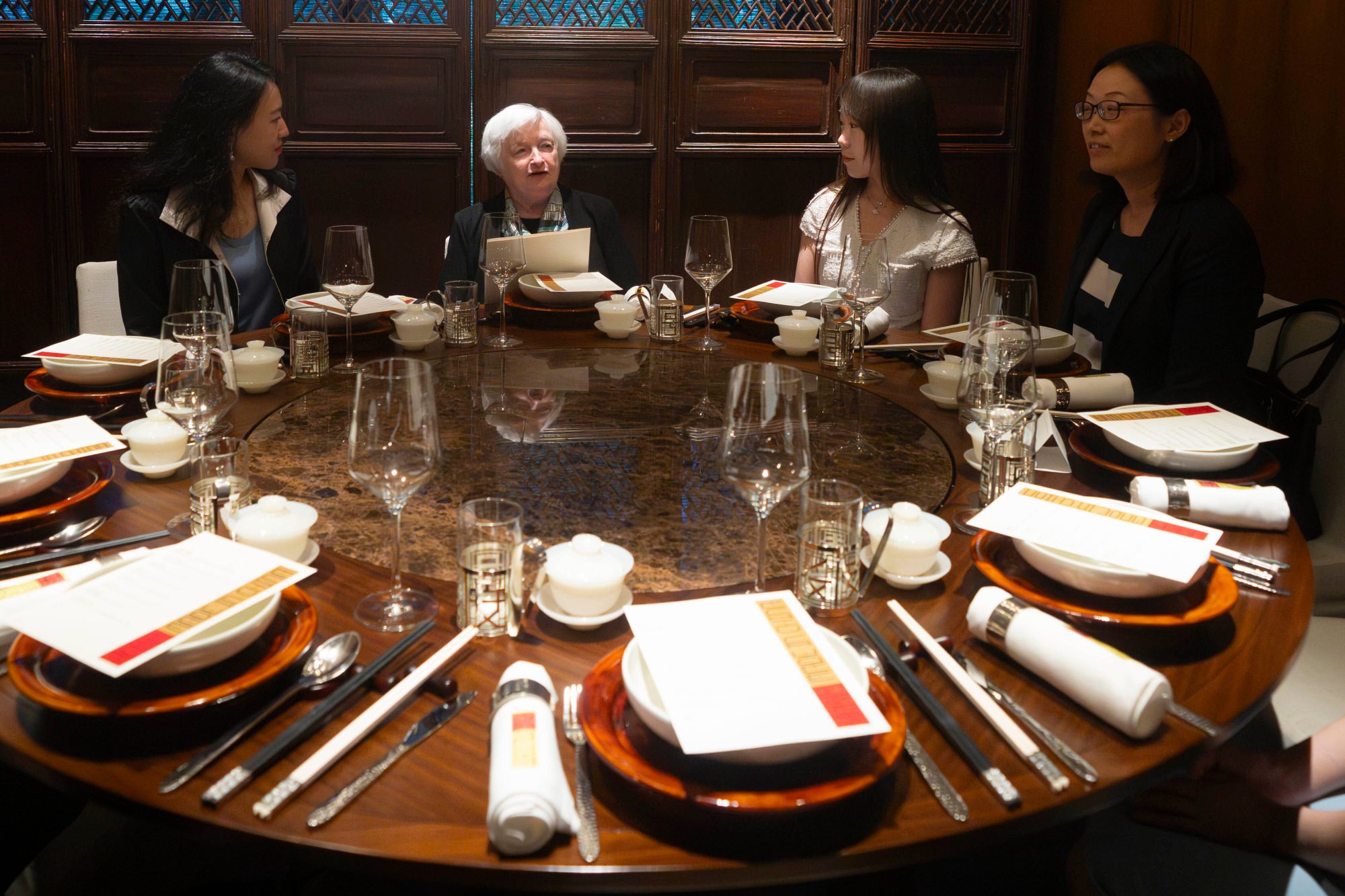 Yellen at a lunch meeting with women economists in Beijing in 2023. Photo: AP