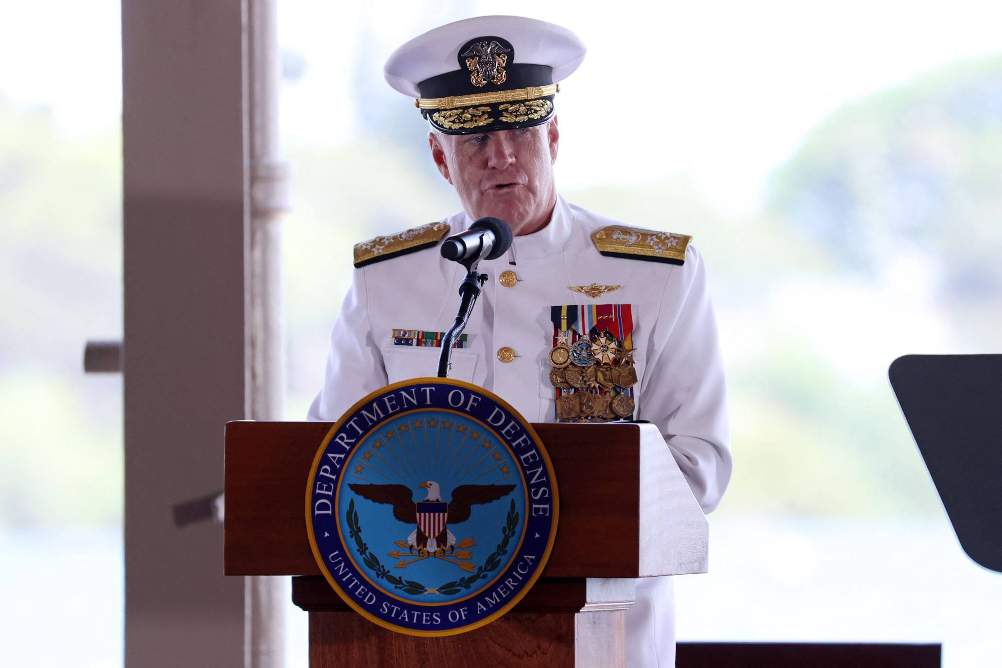 Admiral Samuel Paparo, commander of US Indo-Pacific Command, at Joint Base Pearl Harbour-Hickam in Honolulu, Hawaii on Friday. Photo: AFP