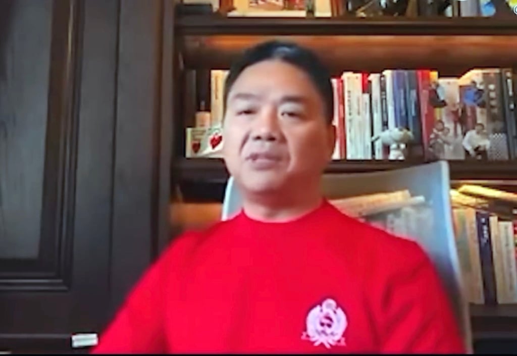 A screen grab shows JD.com founder Richard Liu Qiangdong speaking to employees via a video. Photo: Handout