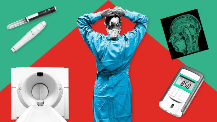 MRI scanner, glucose monitor and other blood sugar testing devices, surgical gown, brain scan