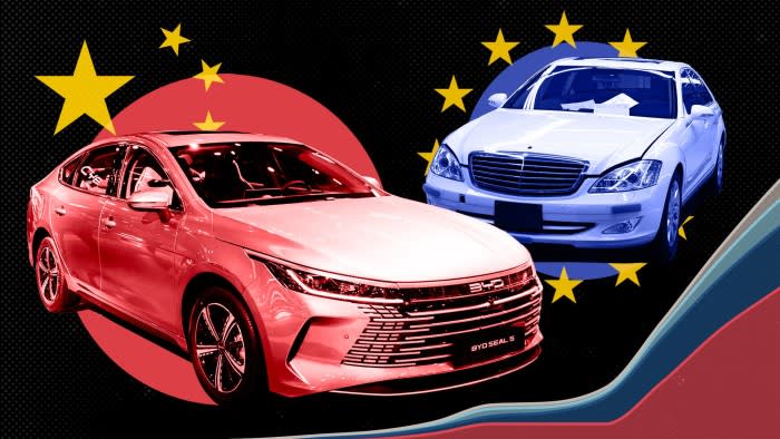 Montage featuring a 2025 BYD vehicle and a 2006 Mercedes