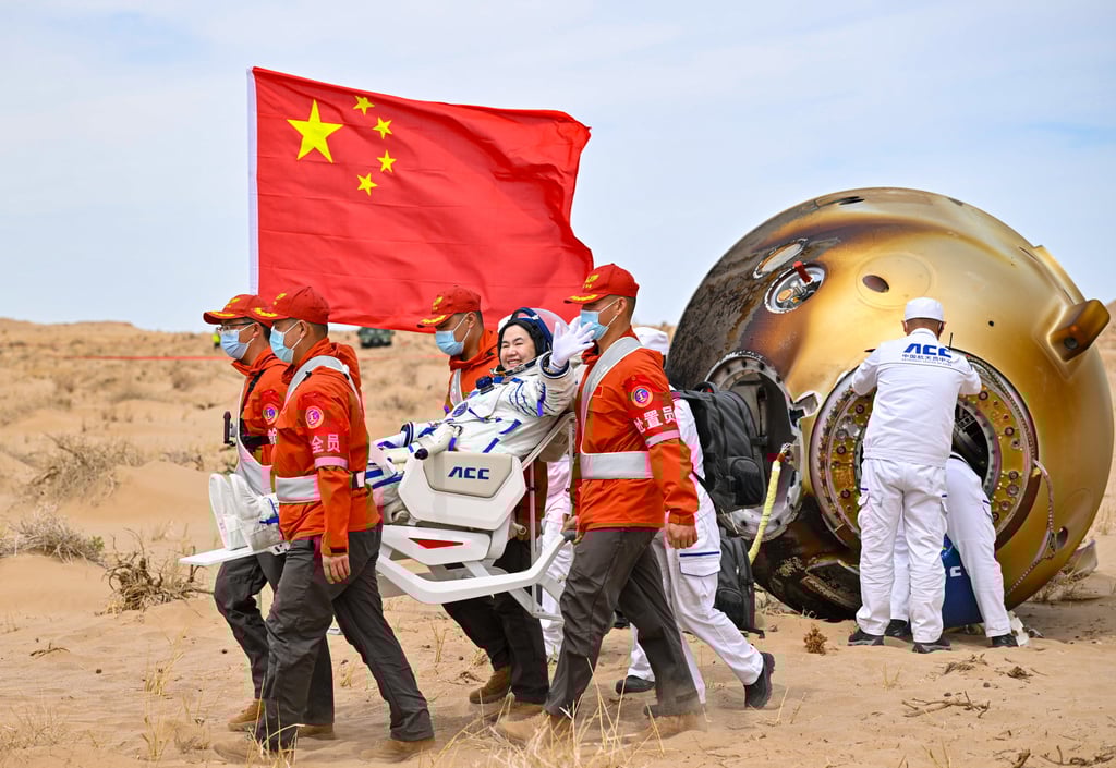Astronaut Wang Haoze emerges from the Shenzhou-19 return capsule at the Dongfeng landing site in north China’s Inner Mongolia autonomous region on Wednesday. Photo: Xinhua Astronaut Wang Haoze emerges from the Shenzhou-19 return capsule at the Dongfeng landing site in north China’s Inner Mongolia autonomous region on Wednesday. Photo: Xinhua