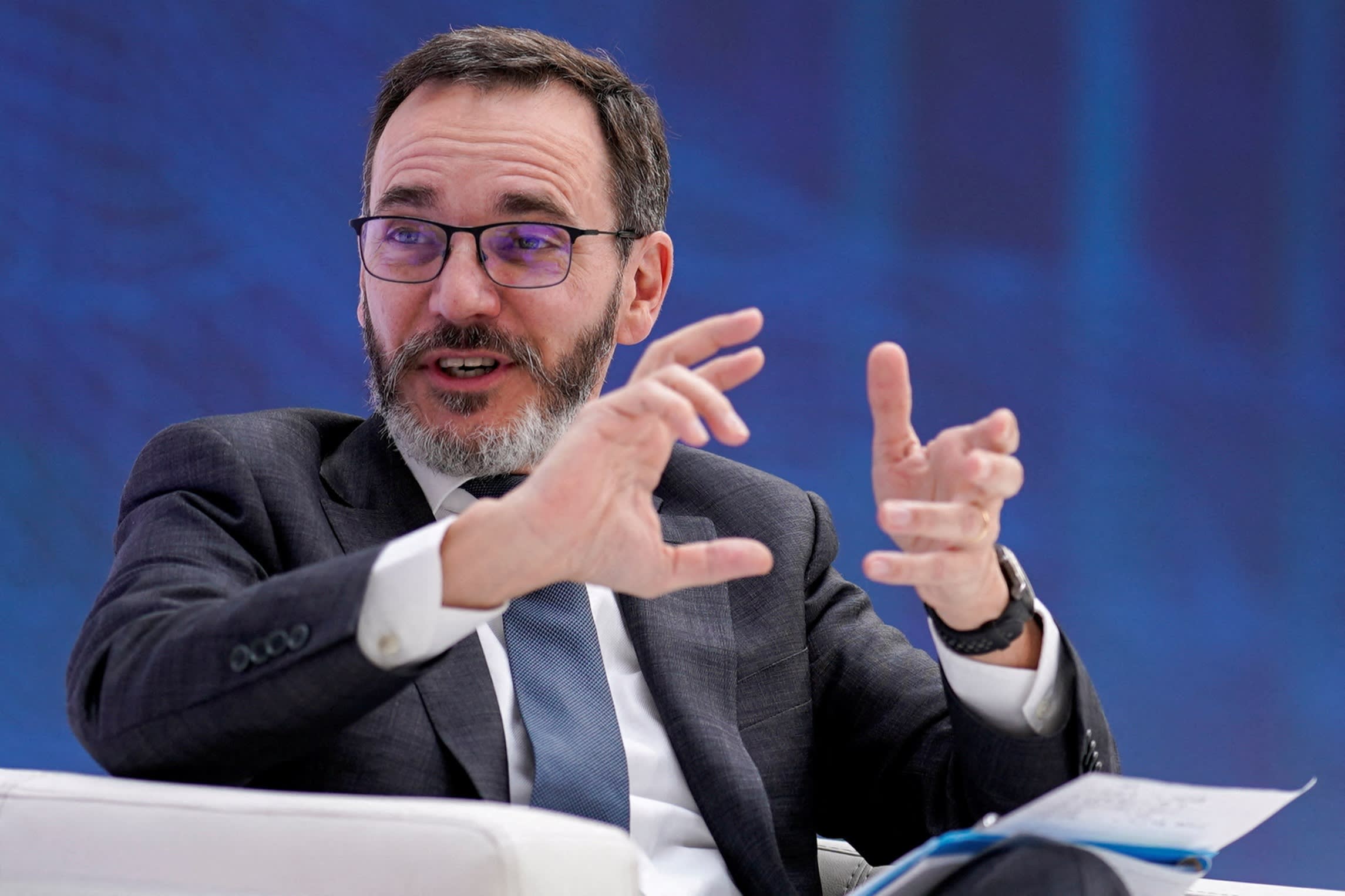 Pierre-Olivier Gourinchas speaks during an IMF roundtable in Washington, US, in 2023