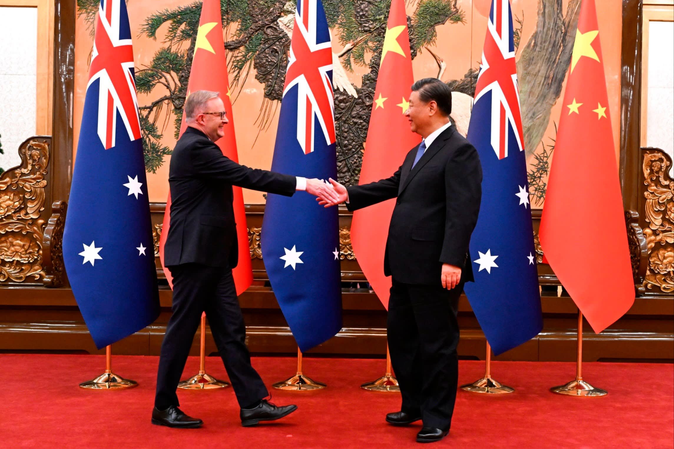Australia’s Prime Minister Anthony Albanese meets China’s President Xi Jinping at the Great Hall of the People in Beijing in 2023