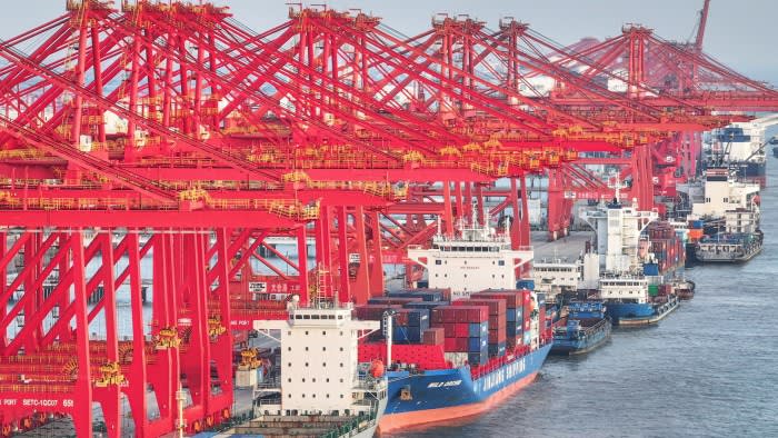 Containers waiting to be transported at a port in Suzhou, in eastern China’s Jiangsu province