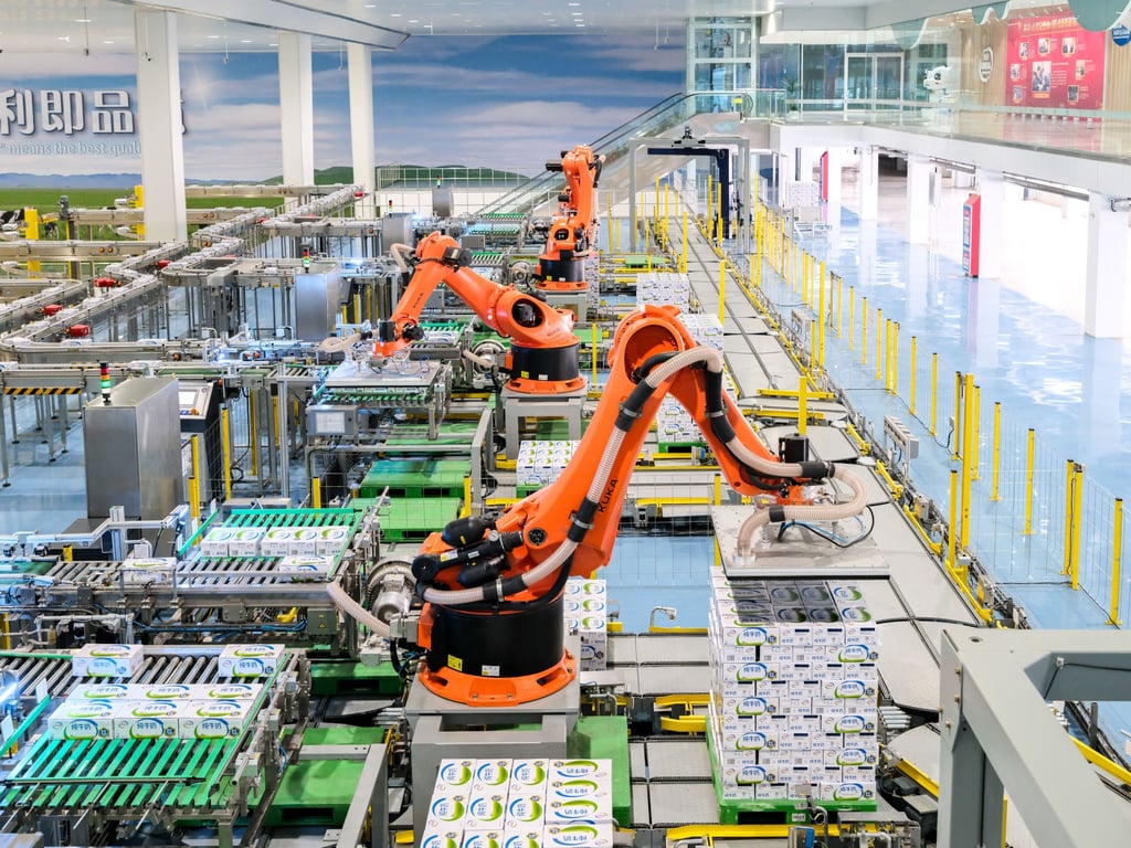 Robotic arms carry out packaging operations at the Global Intelligent Manufacturing Industrial Park in Hohhot, north China’s Inner Mongolia Autonomous Region, April 17, 2025. Photo: Xinhua