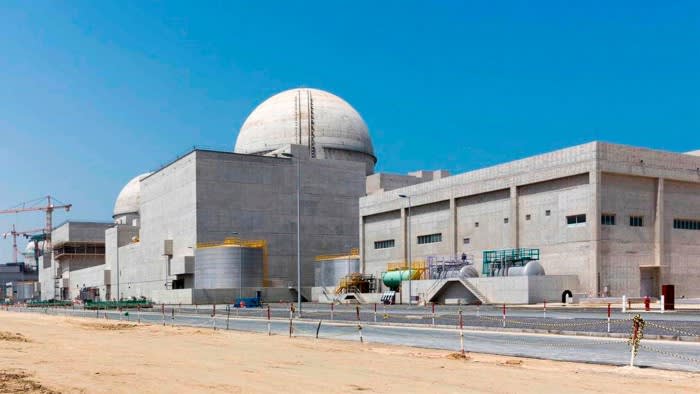 The Barakah nuclear power plant under construction in the desert of Abu Dhabi