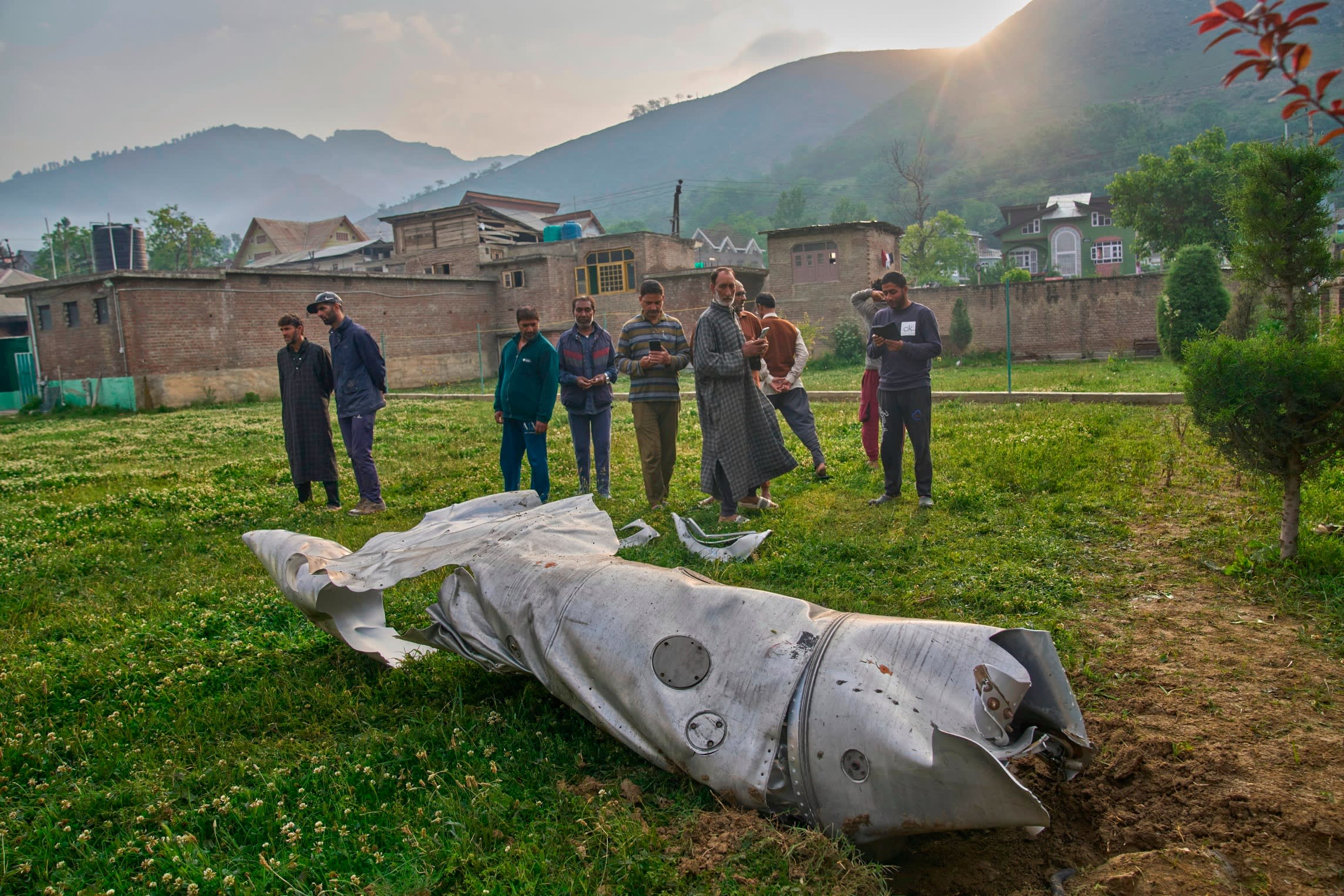 Aircraft debris in Indian-controlled Kashmir. Pakistan claims to have shot down five Indian fighters