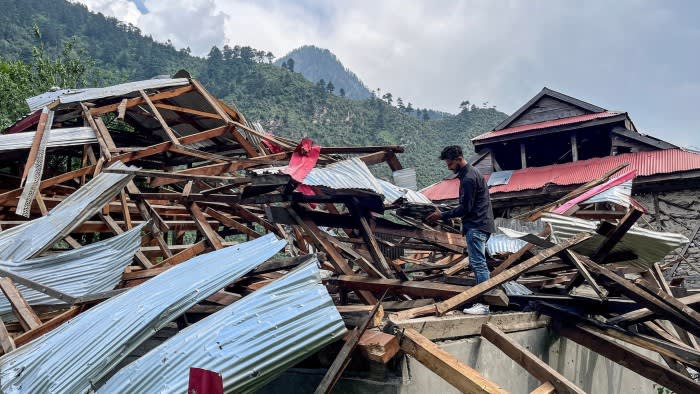 Damaged buildings in Pakistan-administered Kashmir after an exchange of fire between Pakistan and India this month