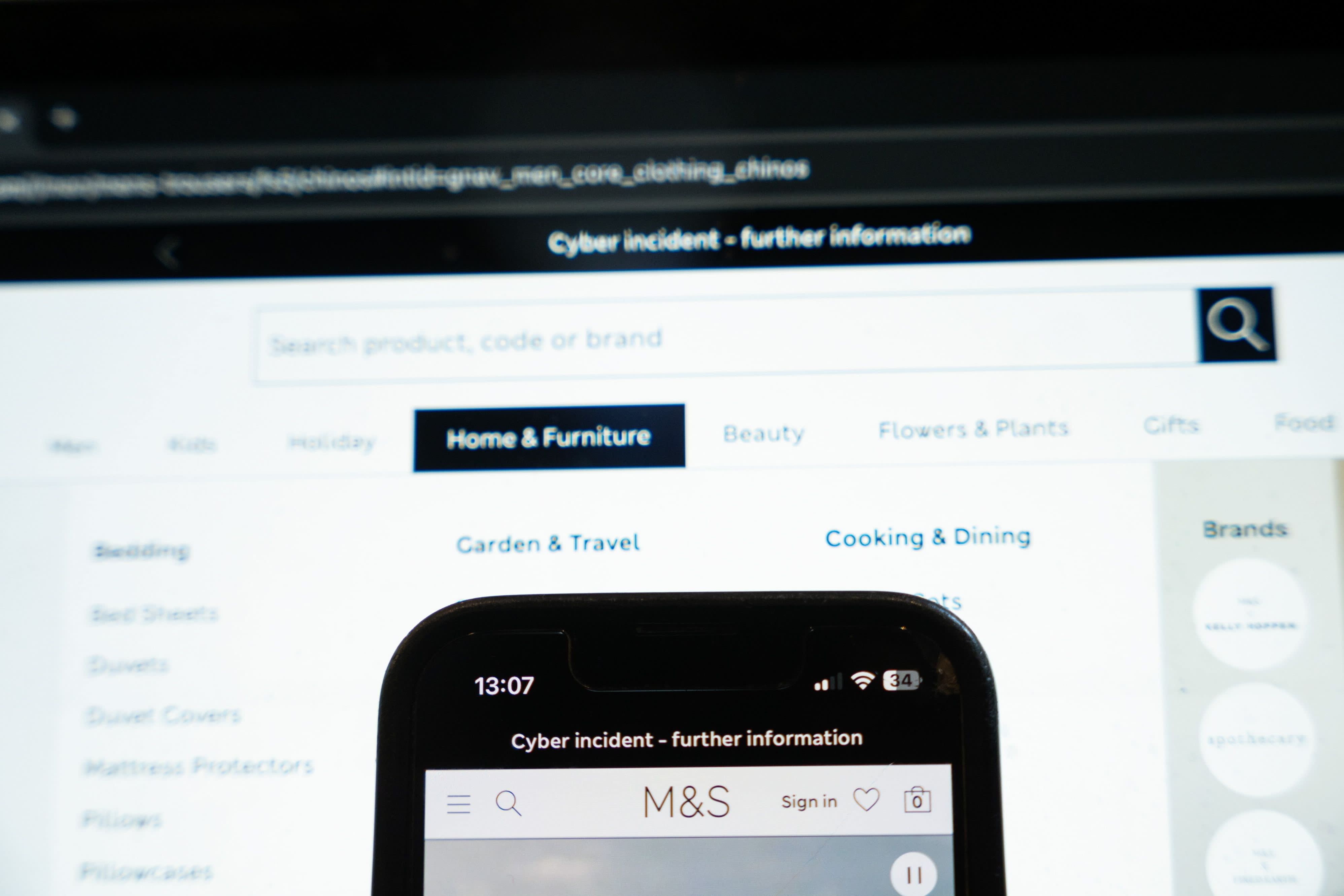 A notice on the Marks & Spencer Group Plc (M&S) website following a cyber attack,