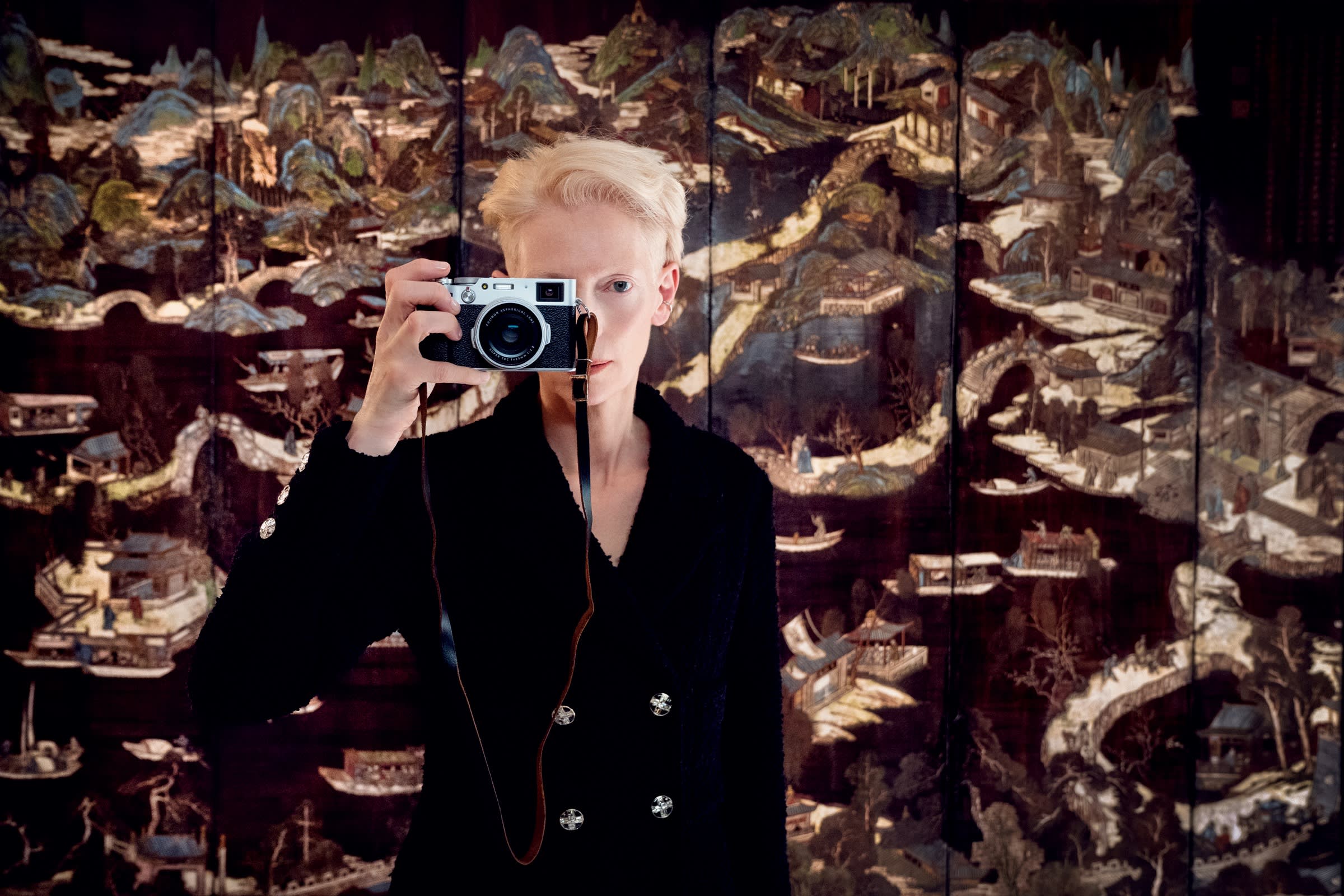 Tilda Swinton on set in Wenders’ film for Chanel, filmed in Hangzhou