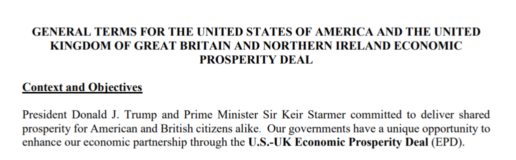 General terms for the US-UK trade deal
