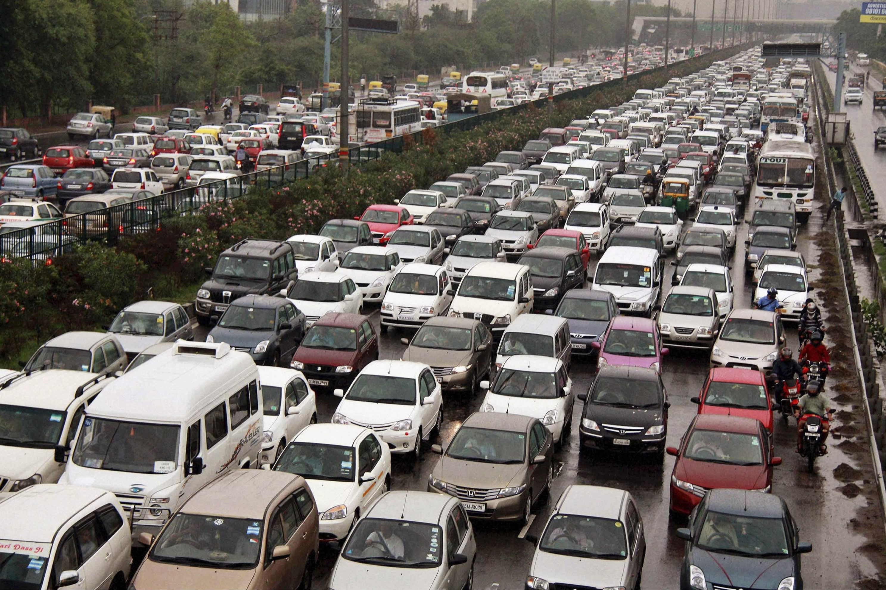 A traffic jam on the Delhi-Gurgaon road