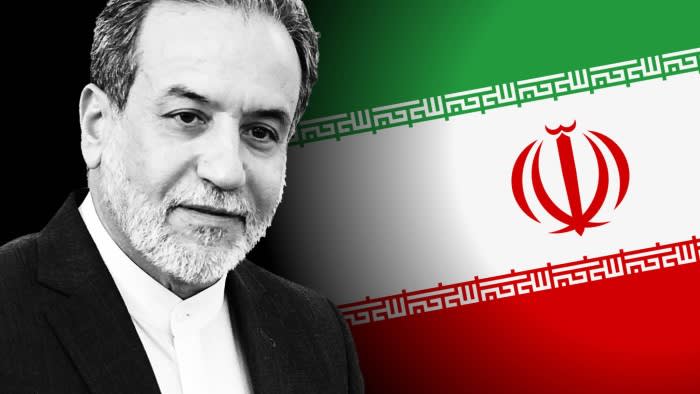 A montage of the Iranian flag and Abbas Araghchi