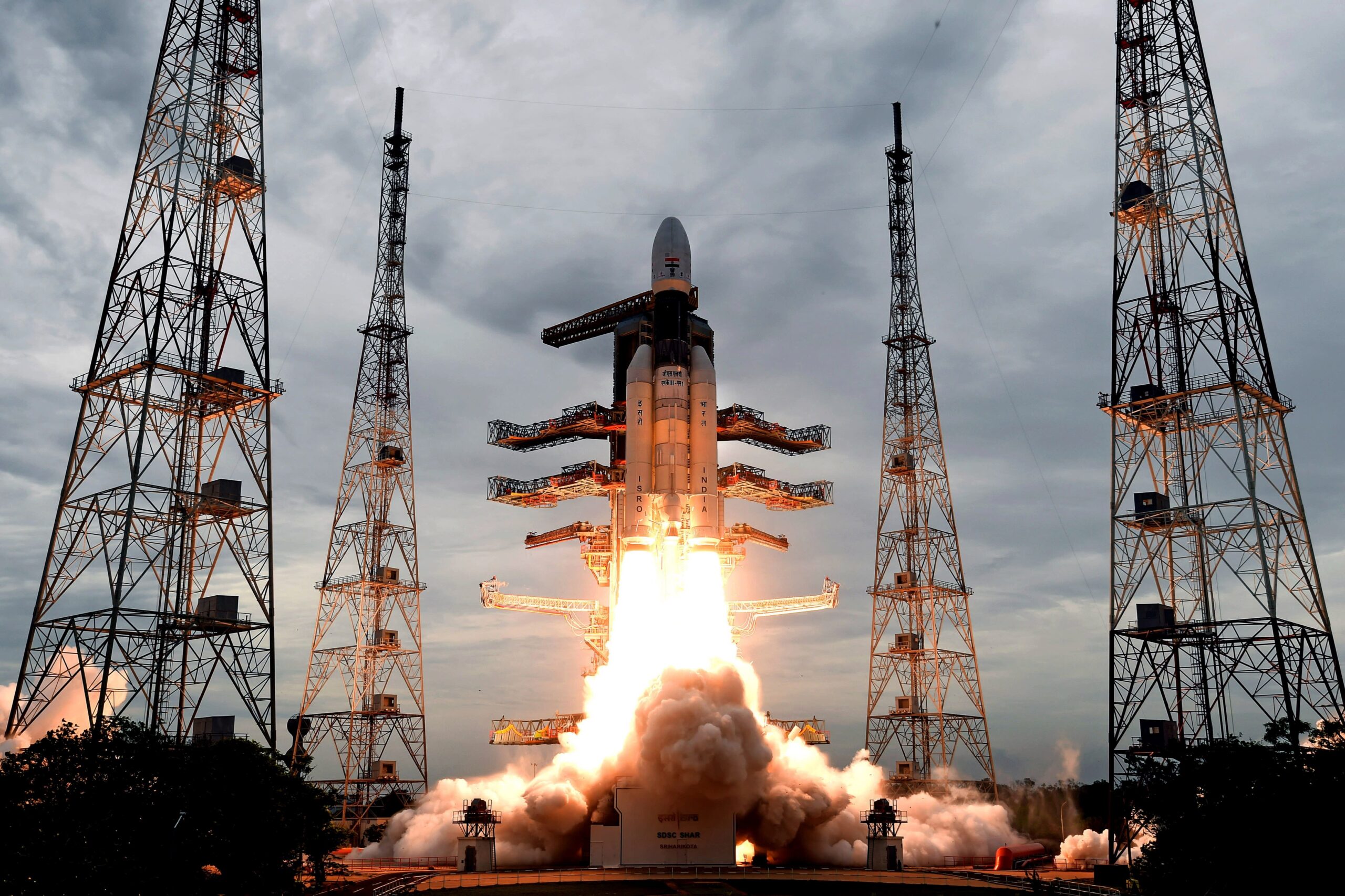 ISRO’s Geosynchronous Satellite launch Vehicle (GSLV) MkIII carrying Chandrayaan-2 lifts off from Satish Dhawan Space center in Sriharikota, India