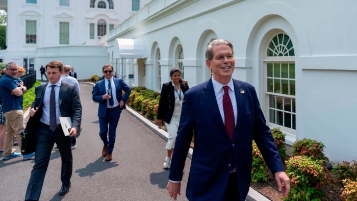 Treasury secretary Scott Bessent, right, on the grounds of the White House in Washington, US on June 3 2025
