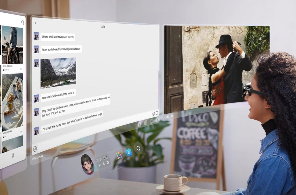 Rokid AR Spatial glasses can display three desktop environments at a time. Photo: Rokid Rokid AR Spatial glasses can display three desktop environments at a time. Photo: Rokid
