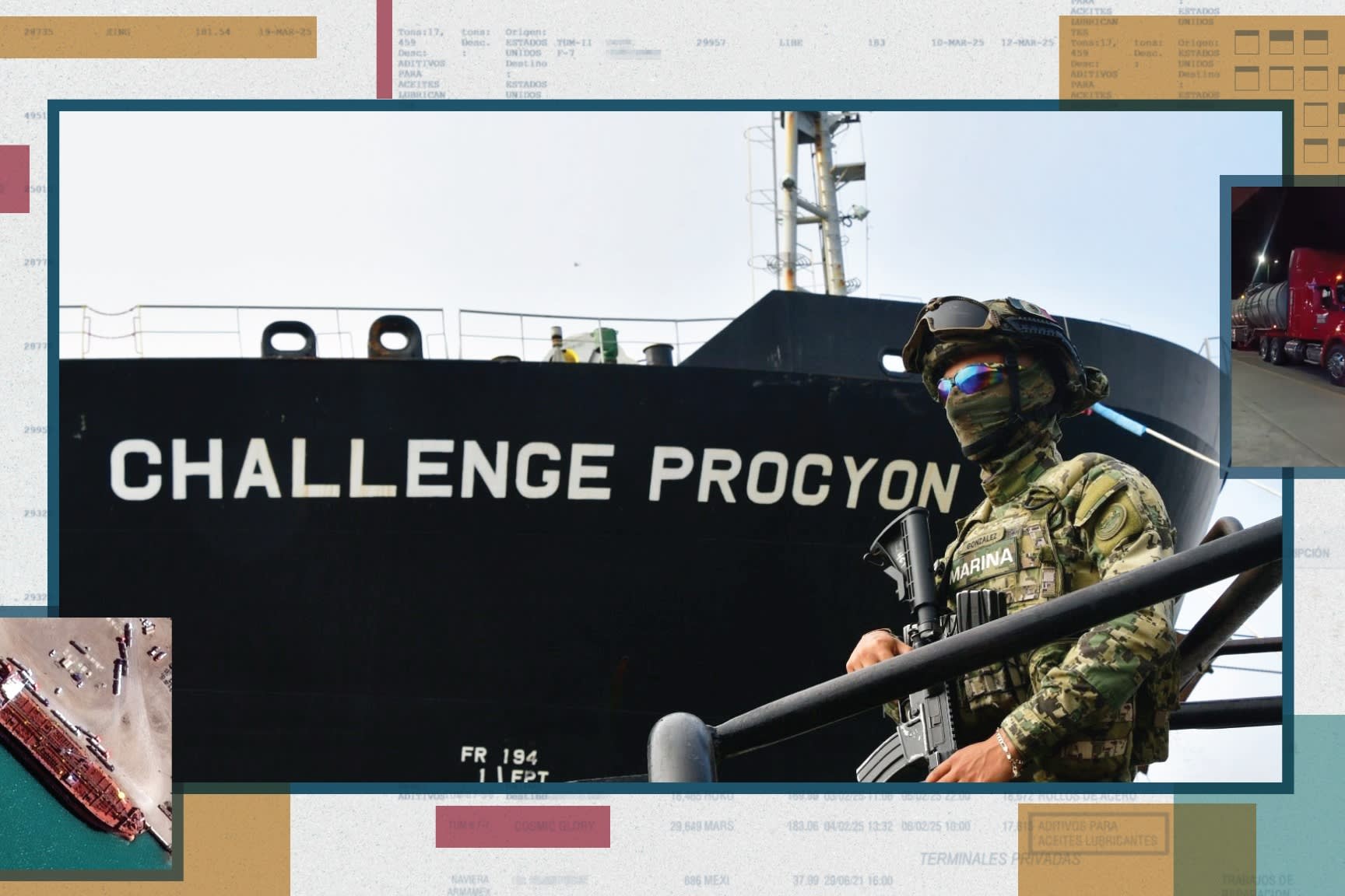 Montage of a soldier in front of a ship