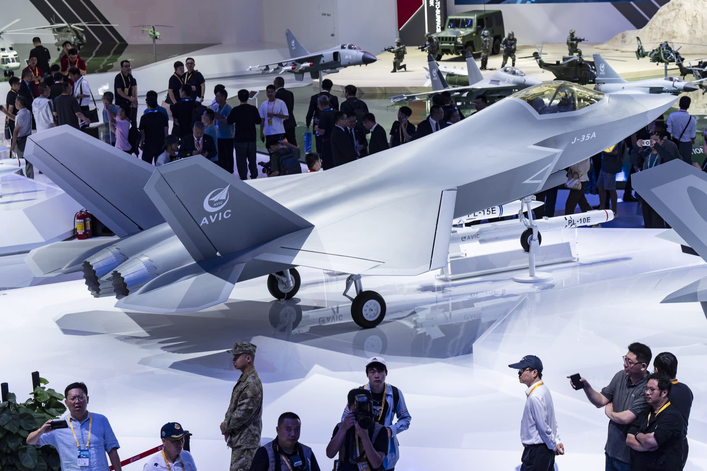A J-35 model on display at an airshow in China’s Zhuhai city