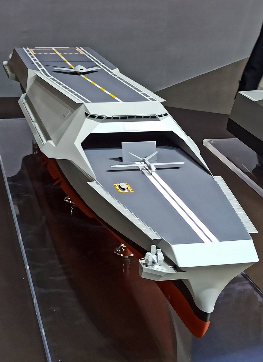 The HCX-23 Plus drone carrier model unveiled last month in Busan. Photo: X/mason_8718