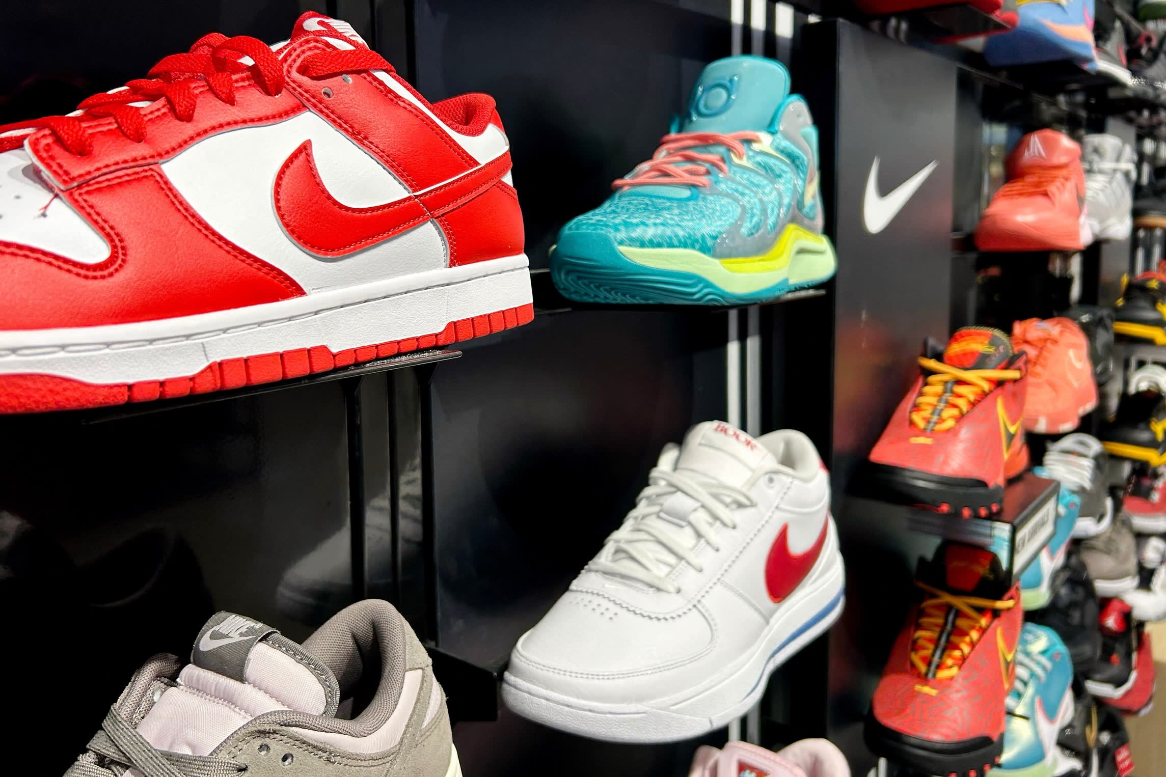 Nike shoes on display in a shop