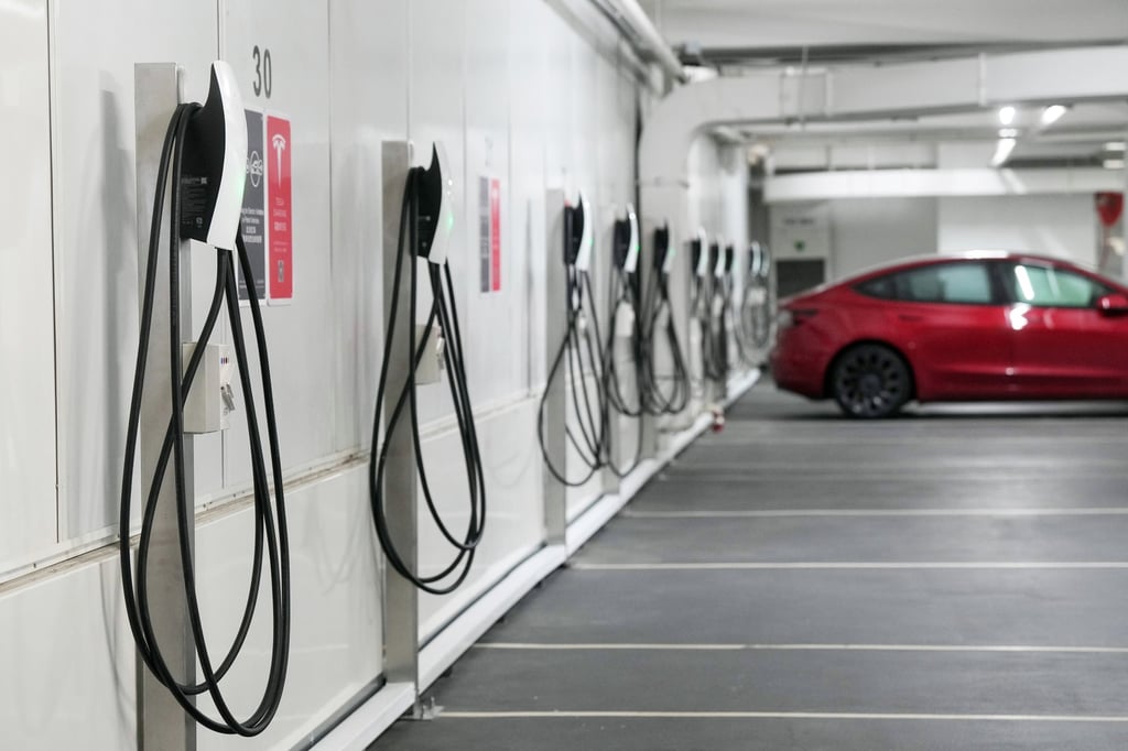 Tesla’s EV charging hub at Hysan Development’s Lee Gardens shopping center on October 10, 2023. Photo: Elson LI