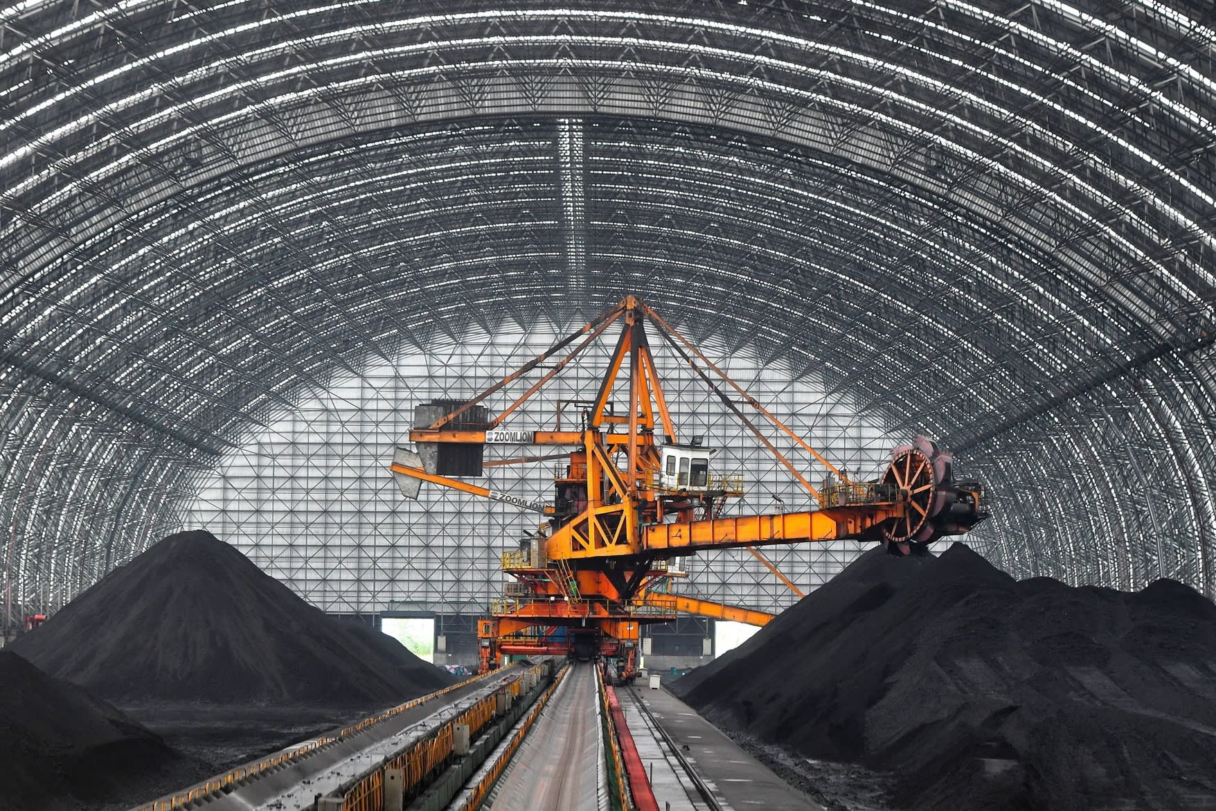 View of the storage of coal at a coal-fired power plant