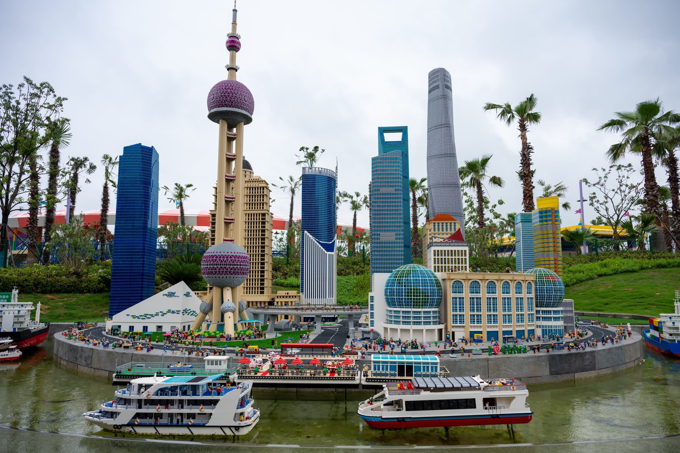 A Lego replica of the Shanghai waterfront and skyscrapers of the Lujiazui financial district