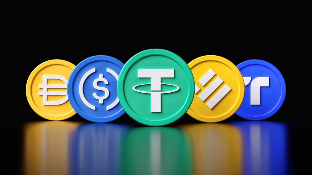 Examples of popular stablecoin tokens in the market, from left: Dai, USD Coin, Tether, Binance USD and TrueUSD. Photo: Shutterstock Examples of popular stablecoin tokens in the market, from left: Dai, USD Coin, Tether, Binance USD and TrueUSD. Photo: Shutterstock