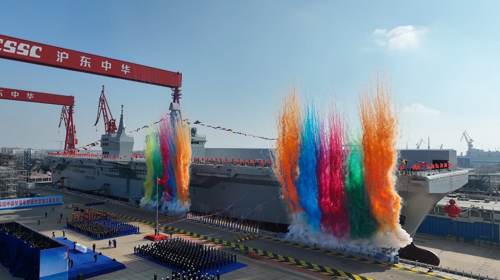 China’s first Type 076 new-generation amphibious assault ship, the Sichuan, was launched in Shanghai in December. Photo: Xinhua