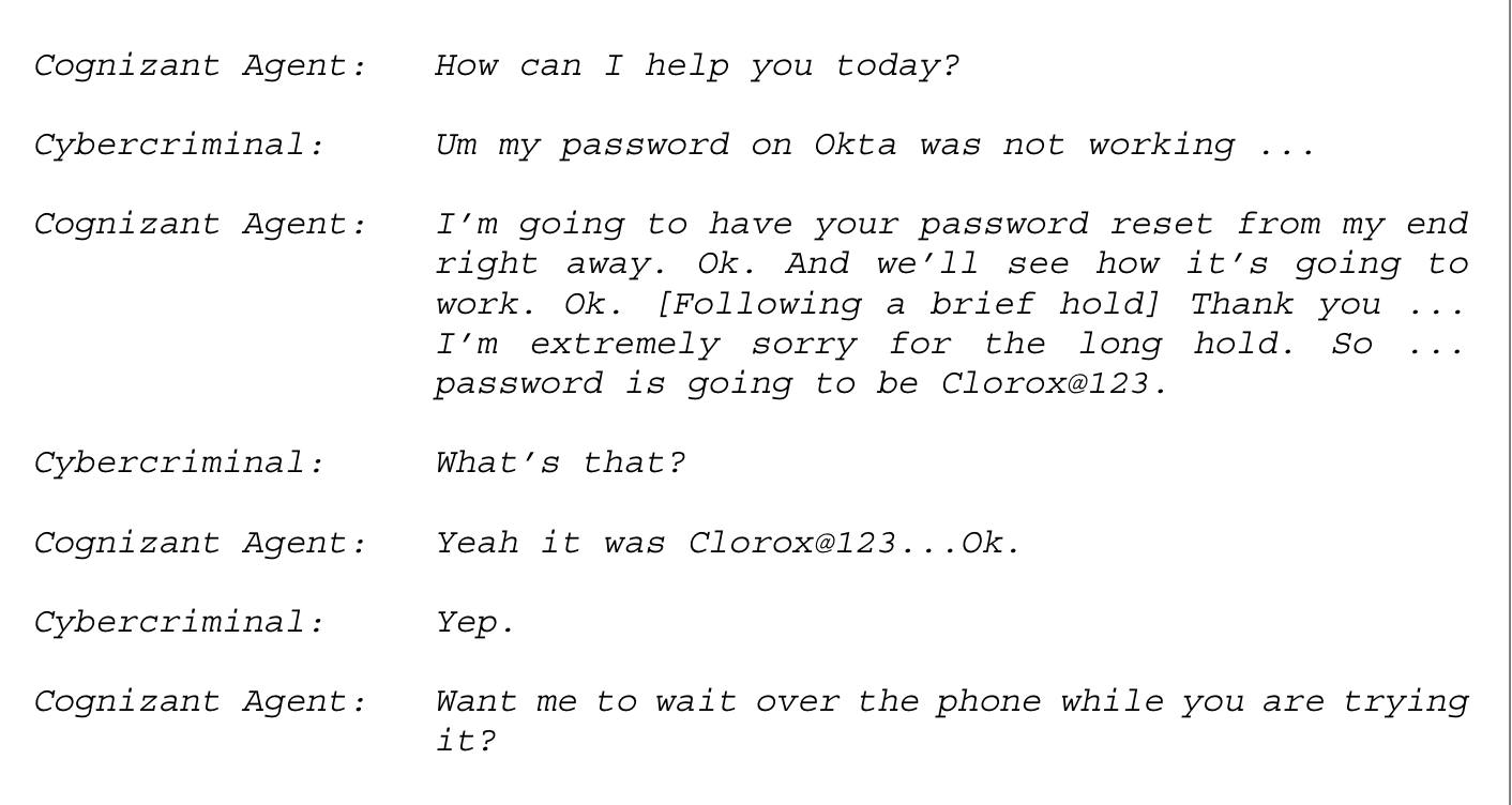 Screenshot of exchange between Cognizant agent and cybercriminal from Clorox’s court submission 