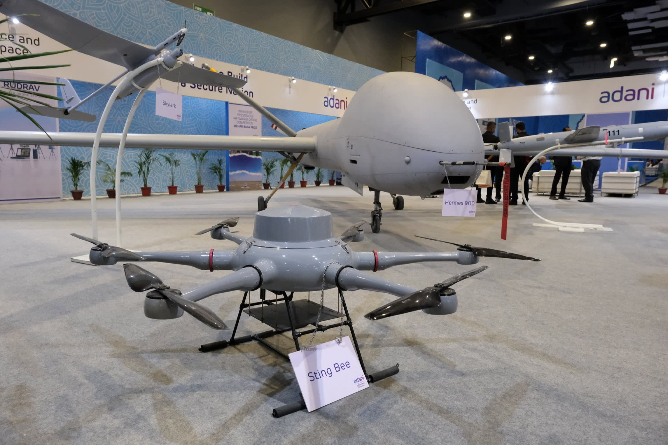 A selection of Adani drones on display
