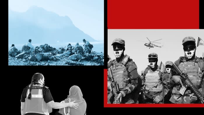 Montage of soldiers and a UK Border Force official