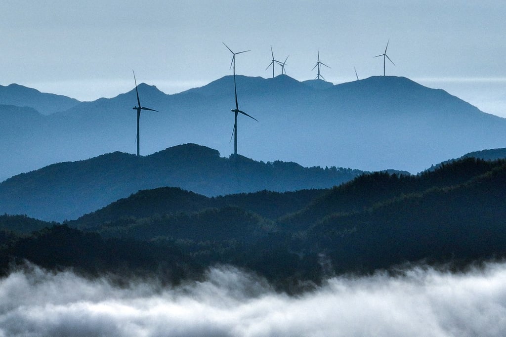 Wind turbines in Suichuan county in China’s central Jiangxi province. Photo: AFP Wind turbines in Suichuan county in China’s central Jiangxi province. Photo: AFP