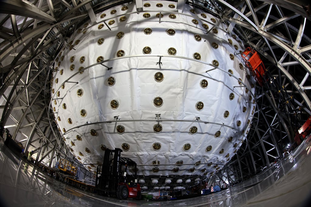 A view of the central detector of the Jiangmen Underground Neutrino Observatory while under construction in Guangdong province on November 22, 2024. Photo: Xinhua