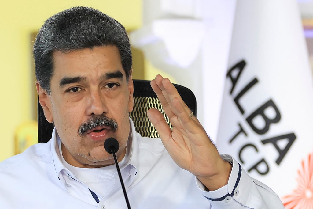 Venezuelan President Nicolas Maduro speaking during a meeting with members of the Bolivarian Alliance for the Peoples of Our America (ALBA) in Caracas on Wednesday. Photo: AFP