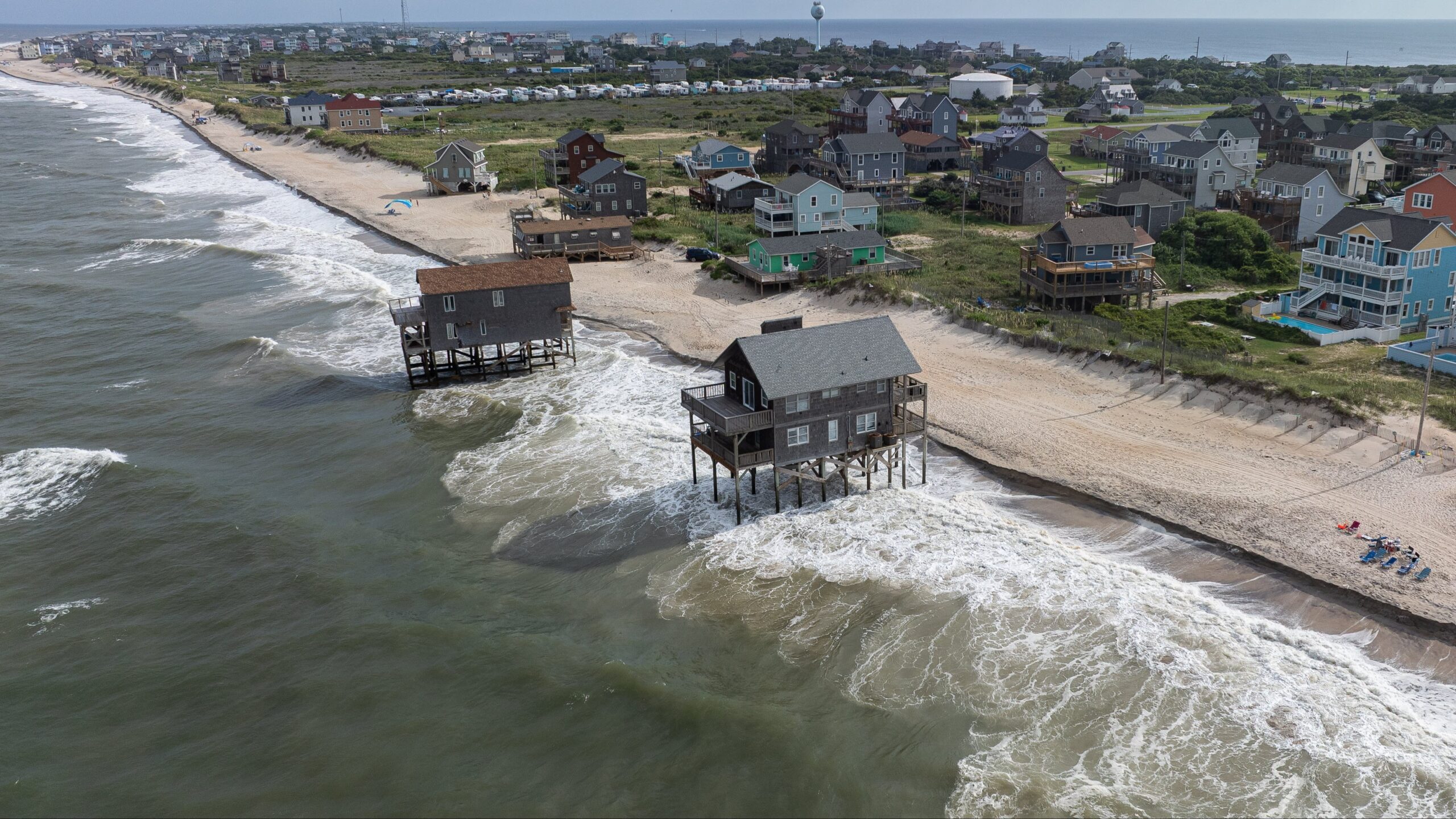Condemned houses along the eroding beachfront in Rodanthe, North Carolina