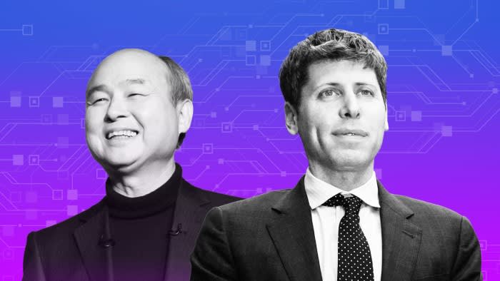A montage of Masayoshi Son, left, and Sam Altman
