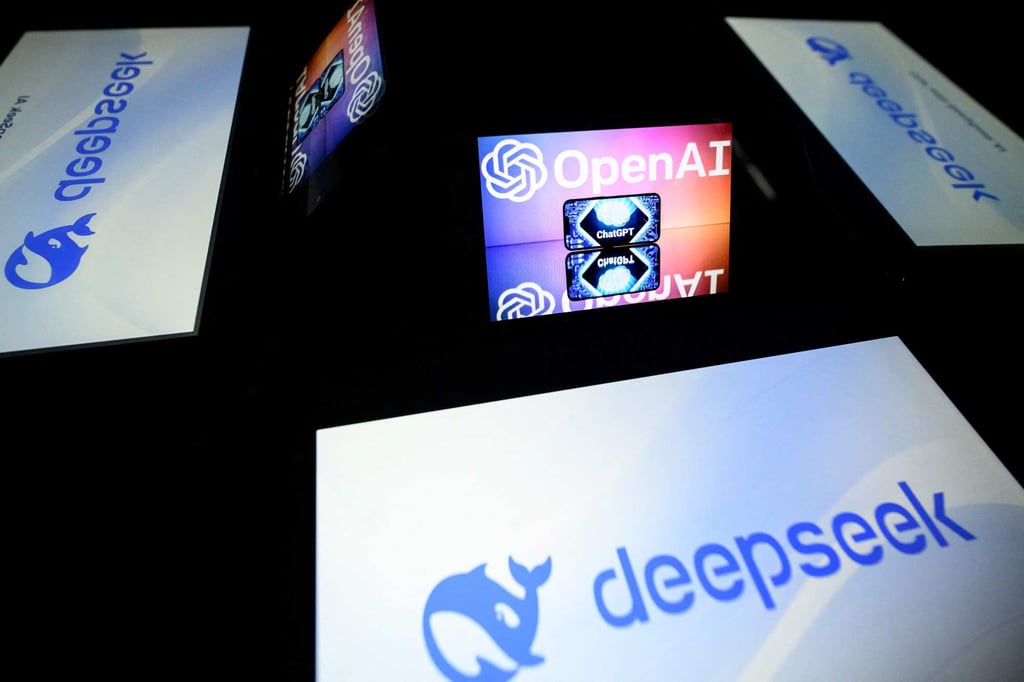 This illustration photograph taken on January 29, 2025 shows screens displaying the logos of DeepSeek and OpenAI. Photo: AFP