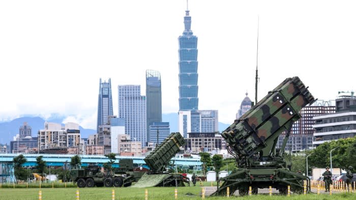 Patriot missile systems deployed at a park in Taipei during Taiwan’s annual Han Kuang military exercise in July
